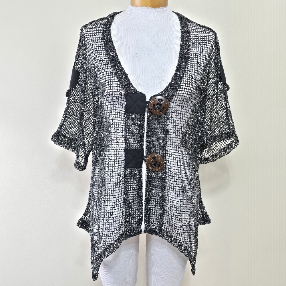 Womens Open Knit Fairy Grunge Whimsigoth Top Blouse Sz M Black Layer Cottagecore